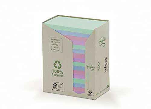 Post-it 655-1RPT Haftnotiz Recycling Pastell Rainbow Notes Tower, 76 x 127 mm, 80 g, 100 Blatt, 16 Block von Post-it