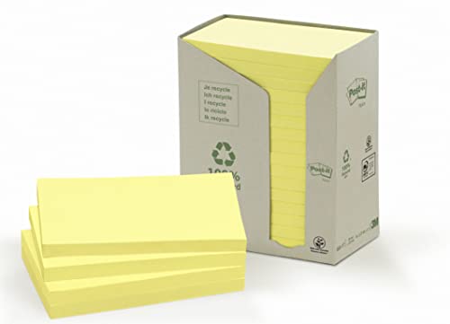 Post-it 655-1T Haftnotiz Recycling Notes Tower, 76 x 127 mm, 80 g, 100 Blatt, 16 Block, gelb von Post-it