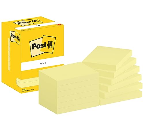 Post-it Notizen Kanariengelb, Packung mit 12 Blöcken, 100 Blatt pro Block, 76 mm x 102 mm, Farbe: Gelb - Selbstklebende Notizzettel für Notizen, To-Do-Listen und Erinnerungen von Post-it