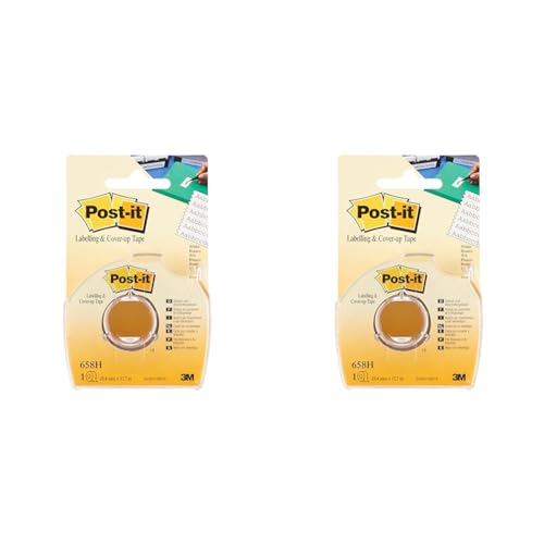 Post-it 658H Abdeck- und Beschriftungsband (Hand-Spender, 17.7 m x 25 mm, Blister, 1 Rolle) weiß (Packung mit 2) von Post-it