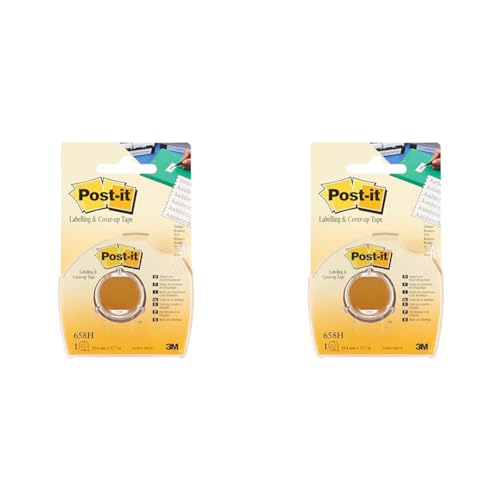 Post-it 658H Abdeck- und Beschriftungsband (Hand-Spender, 17.7 m x 25 mm, Blister, 1 Rolle) weiß (Packung mit 2) von Post-it