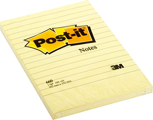 Post-it 660 Haftnotiz Notes, liniert, 70 g/qm, 102 x 152 mm, 100 Blatt, gelb von Post-it