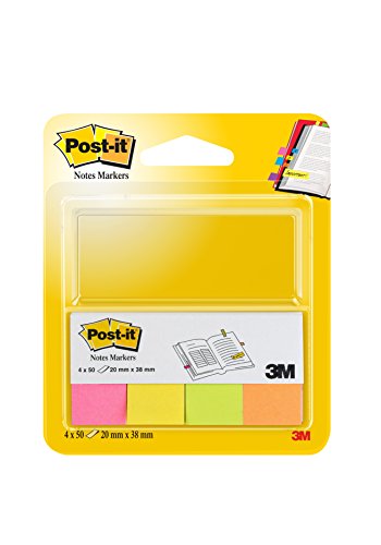 Post-it 670-4N Haftstreifen - Page Marker 20 x 38 mm, 4 x 50 Blatt im Etui, neonpink, gelb, grün, orange von Post-it