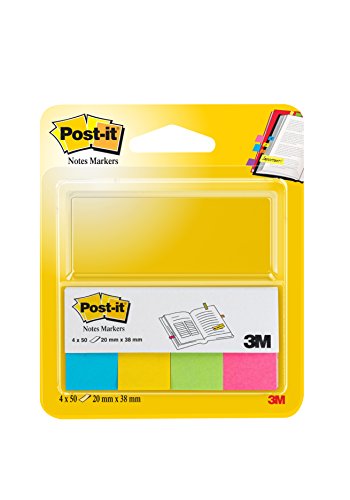 Post-it 670-4U Haftstreifen Page Marker 20 x 38 mm, 4 x 50 Blatt im Etui, ultrablau, gelb, grün, pink von Post-it