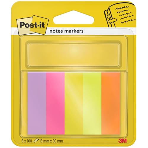 Post-it 670-5 Haftstreifen Page Marker schmal, 15 x 50 mm, neonfarben, 5x100 Blatt von Post-it