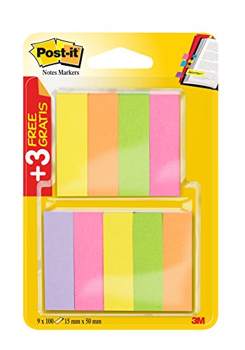 Post-it 670-6+3 Page Marker, schmale Blocks, 6 x 100 Blatt, neonpink/-grün/-gelb/-orange/violet von Post-it