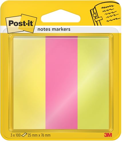 Post-it 671-3 Haftstreifen Page Marker breit, 25 x 76 mm, neonfarben, 3x100 Blatt von Post-it