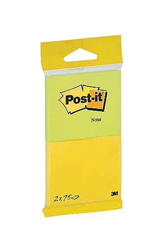 Post-It Notes, Energetic Collection, Farbe: Neongelb, Neongrün, 76 mm x 63.5 mm, 75 Blatt pro Block, 2 Blöcke - Selbstklebende Notizzettel für Notizen, To-Do-Listen und Erinnerungen von Post-it