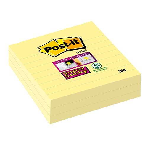 Post-it 675-3SCY Haftnotiz Super Sticky Notes, 101 x 101 mm, liniert, 3 Blöcke a 70 Blatt, gelb von Post-it