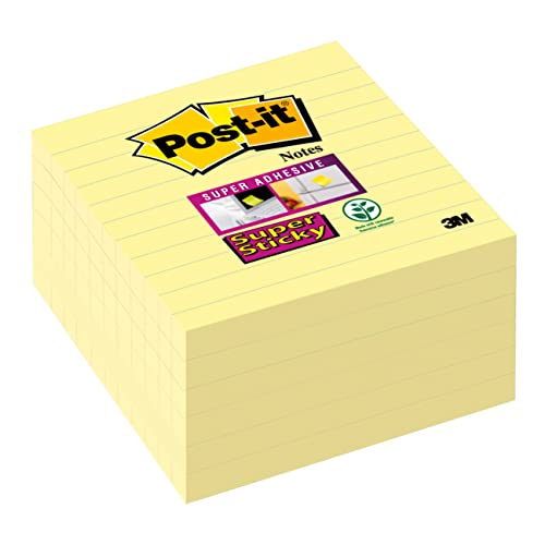 Post-it 675-6SCY Haftnotiz Super Sticky Notes, 101 x 101 mm, liniert, 6 Blöcke a 90 Blatt, gelb von Post-it
