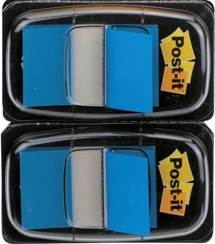 Post-It Index Haftstreifen, Standard, Blau - 2 Spender, 25.4 mm x 43.2 mm, 50 Blatt pro Spender - Zum Markieren, Hervorheben oder Farbcodieren wichtiger Informationen von Post-it