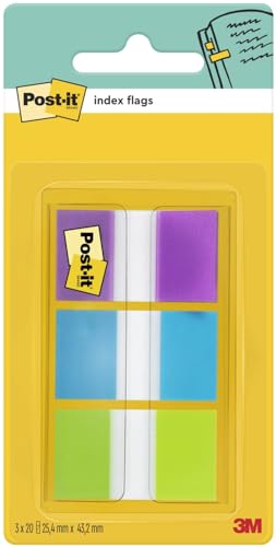 Post-it Index Haftstreifen, Standard, Verschiedene Farben, 25.4 mm x 43.2 mm, 60 Haftstreifen pro Spender - Für Dokumente und Wichtige Informationen von Post-it
