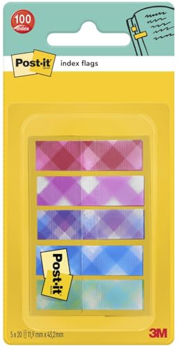 Post-it 699743 684-PLD5 Haftstreifen Index Mini (5x 20 durchgefärbte im Etui, 11.9 x 43.2 mm) Gingham Collection von Post-it