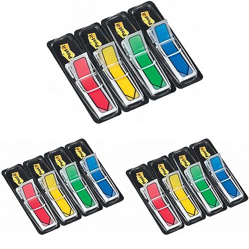 Post-it 684ARR3 Index Pfeile, 4 x 24 Haftstreifen im Spender, 11,9 x 43,2 mm, rot, gelb, grün, blau (Packung mit 3) von 3M