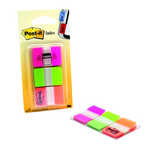Post-It Index Strong Ablagetabs, Standard, Verschiedene Farben, 25.4 mm x 38.1 mm, 66 Haftstreifen/Spender, 1 Spender/Packung von Post-it