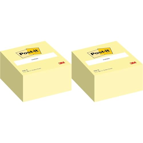 Post-it Haftnotiz-Würfel Kanariengelb, 1 Block mit 450 Blatt, 76 mm x 76 mm, Gelb - Selbstklebende Notizzettel für Notizen, To-Do-Listen und Erinnerungen (Packung mit 2) von Post-it