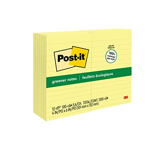 Post-it Haftnotizen recycelt groß liniert Block mit 100 Blatt 102 x 152 mm 12 Stück gelb Post-it Haftnotizen recycelt groß liniert Block mit 100 Blatt 102 x 152 mm 12 Stück gelb von Post-it