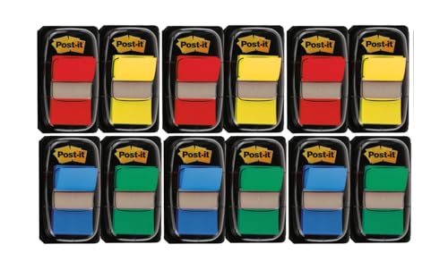 Post-it Index 680-P12, 25,4 x 43,2 mm, blau, gelb, grün, rot, 8 x 50 Haftstreifen im Spender von Post-it