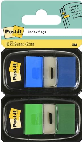 Post-it I680-GB2 Haftstreifen Index Standard, 2 x 50 Haftstreifen im Spender, 25,4 x 43,2 mm, blau, grün von Post-it