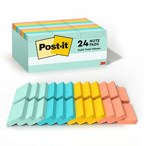 Post-it Mini-Notizen, 3,8 x 5,1 cm, 24 Blöcke, Amerikas Nr. 1 Favorite Sticky Notes, Marseille Collection, Pastellfarben (Pink, Mint, Gelb), recycelbar (653-24APVAD) von Post-it