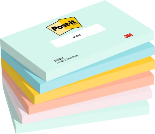 Post-it Notes Beach Collection, Packung mit 6 Blöcken, 100 Blatt pro Block, 76 mm x 127 mm, Grün, Gelb, Orange, Blau, Pink - Selbstklebende Notizzettel für Notizen, To-Do-Listen und Erinnerungen von Post-it