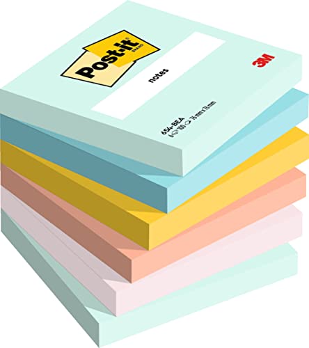 Post-it Notes Beach Collection, Packung mit 6 Blöcken, 100 Blatt pro Block, 76 mm x 76 mm, Grün, Gelb, Orange, Blau, Pink - Selbstklebende Notizzettel für Notizen, To-Do-Listen und Erinnerungen von Post-it