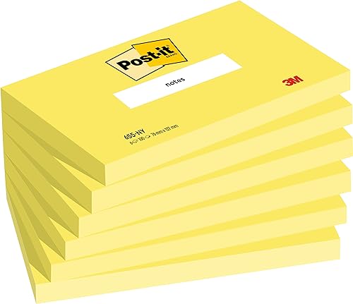 Post-it Notes, 6 Blöcke, 76 mm x 127 mm, 100 Blatt pro Block, Farbe: Gelb - Selbstklebende Notizzettel für Notizen, To-Do-Listen und Erinnerungen von Post-it