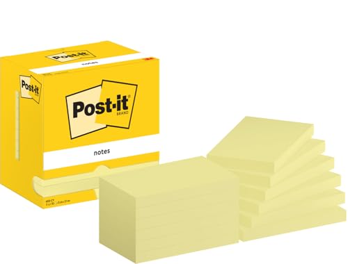 Post-it Notizen Kanariengelb, Packung mit 12 Blöcken, 100 Blatt pro Block, 76 mm x 127 mm, Farbe: Gelb - Selbstklebende Notizzettel für Notizen, To-Do-Listen und Erinnerungen von Post-it