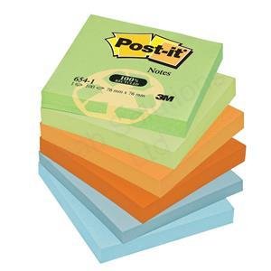 Post-it Notes Recycled 100 Sheets per Pad 76x76mm Pastel Rainbow Ref 654-1RP [Pack 12] von Post-it