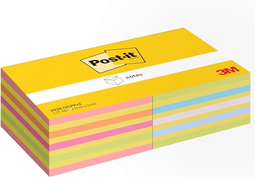 Post-it Notes Würfel, 2 Blöcken, 450 Blatt pro Block, 76 mm x 76 mm, Grün, Pink, Orange, Blau, 100 Prozent PEFC - Selbstklebende Notizzettel für Notizen von Post-it
