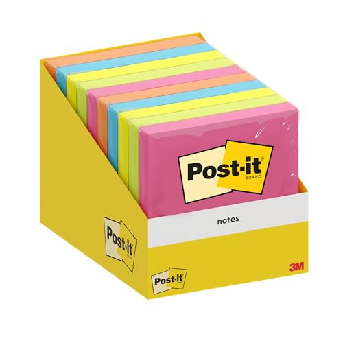 Post-it Notizen, verschiedene Farben, 76 mm x 76 mm, 100 Blatt/Block, 1 Block/Packung, Kartonpackung von Post-it