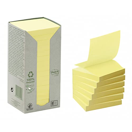 Post-it R3301T Haftnotiz Recycling Z-Notes Tower 654 (76x76 mm, 70 g/qm) 100 Blatt à 16 Block, gelb von Post-it