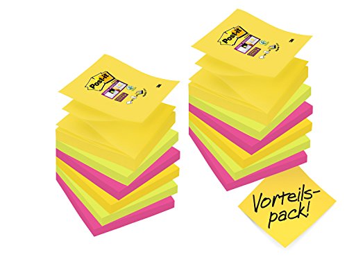 Post-it R330S9+3 Haftnotiz Super Sticky Z-Notes Promotion, 76 x 76 mm, 12 Blöcke a 90 Blatt, Rio de Janeiro Collection: ultragelb, pink, neongrün von Post-it
