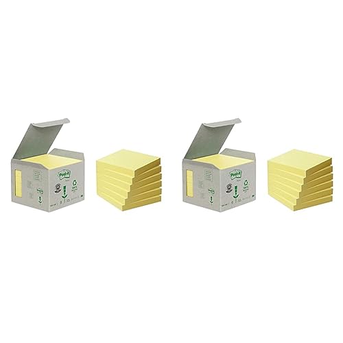 Post-it Recycling Notes Kanariengelb, Packung mit 6 Blöcken, 100 Blatt pro Block, 76 mm x 76 mm, Farbe: Gelb - Selbstklebende Notizzettel aus 100% Recyclingpapier (Packung mit 2) von 3M