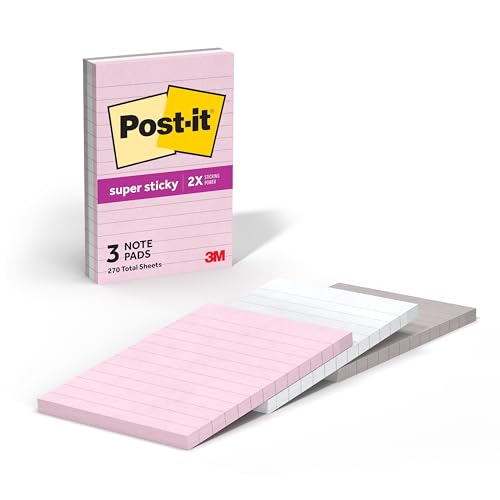 Post-it Simply Serene Haftnotizen, liniert, 10,2 x 15,2 cm, 3 Blöcke/Packung, 90 Blatt/Block von Post-it