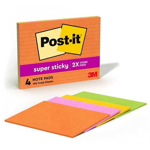 Post-it Super Haftnotizen, 20,3 x 15,2 cm, 4 Blöcke, 2 x die Haftkraft, Energy Boost Collection, helle Farben, recycelbar (6845-SSPL) von Post-it