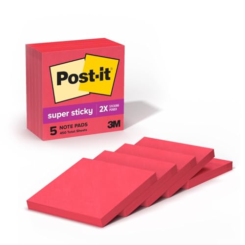 Post-it Super Haftnotizen, 7,6 x 7,6 cm, 5 Blöcke, 2 x Haftkraft, rot, recycelbar (654-5SSRR) von Post-it