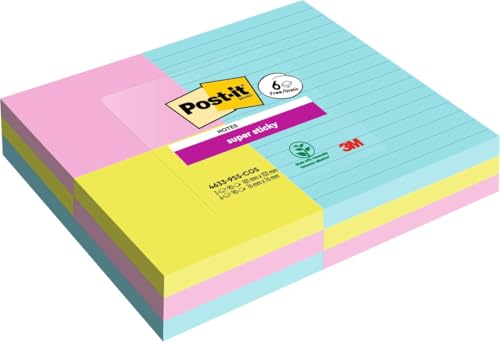 Post-it Super Sticky Large Notes Cosmic Collection, Vorteilspackung, Packung mit 3 XL Blöcken + 6 Gratisblöcken (standard), 90 Blatt pro Block, verschiedene Größen, Blau, Grün von Post-it