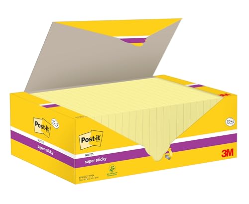 Post-it Super Sticky Notes, Gelb, 76 mm x 127 mm, 90 Blatt/Block, 24 Blöcke/Packung, Kartonverpackung von Post-it