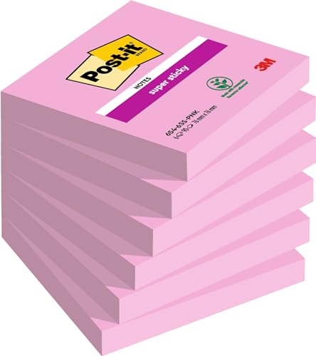 Post-it Super Sticky Notes, Pink, 76 mm x 76 mm, 90 Blatt/Block, 6 Blöcke/Packung von Post-it