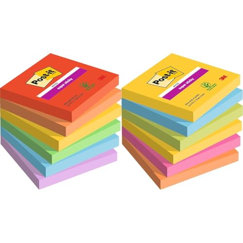 Post-it Super Sticky Notes Playful Color Collection & Super Sticky Notes, Carnival Collection, 76 x 76 mm, 6 Blöcke à 90 Blatt, 6er Pack von Post-it