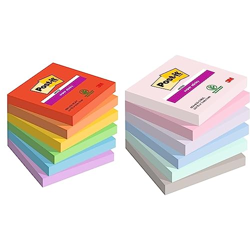 Post-it Super Sticky Notes Playful Color Collection & Super Sticky Notizen, Soulful, Packung mit 6 Blöcken, 90 Blatt pro Block von Post-it