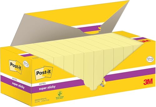 Post-it Super Sticky Notes, Vorteilspackung mit 24 Blöcken, 90 Blatt pro Block, 76 mm x 76 mm, Farbe: Gelb - Extra-stark klebende Notizzettel für Notizen, To-Do-Listen und Erinnerungen, Mittel von Post-it