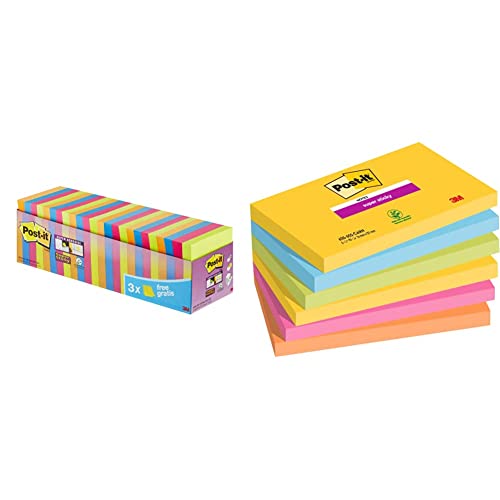 Post-it "Super Sticky Notes Promotion" selbstklebende Haftnotizzettel in 76 x 76 mm & Post-it Super Sticky Notes Rio de Janeiro Collection 6556SR – Selbstklebende Haftnotizzettel in 76 x 127 mm von Post-it