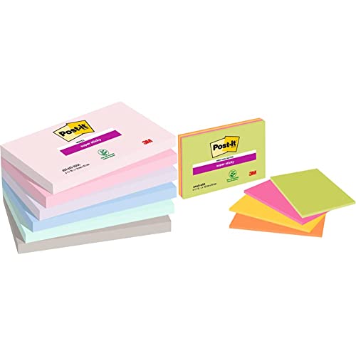 Post-it Super Sticky Notes Soulful Color Collection, 6 Blöcke, 90 Blatt pro Block, 76 mm x 127 mm & Super Sticky Large Notes, Packung mit 4 Blöcken, 45 Blatt pro Block, 152 mm x 101 mm Post-it Super Sticky Notes Soulful Color Collection, 6 Blöcke, 90 Blatt pro Block, 76 mm x 127 mm & Super Sticky Large Notes, Packung mit 4 Blöcken, 45 Blatt pro Block, 152 mm x 101 mm von Post-it