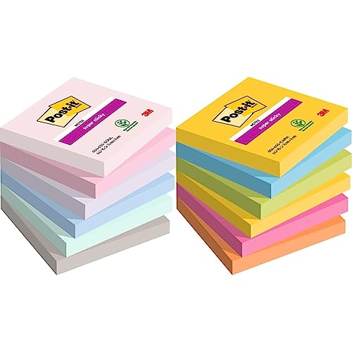 Post-it Super Sticky Notizen, Soulful, Packung mit 6 Blöcken, 90 Blatt pro Block, 76 mm x 76 mm & Super Sticky Notes, Carnival Collection, 76 x 76 mm, 6 Blöcke à 90 Blatt, 6er Pack von Post-it