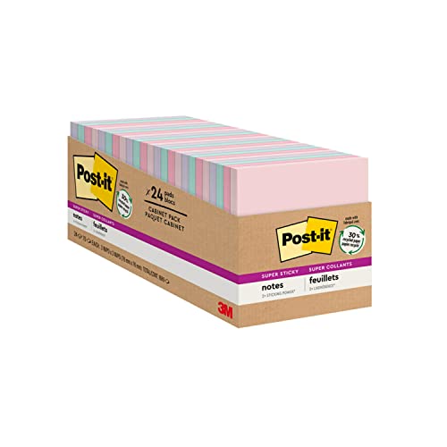 Post-it Super Sticky Recycelte Notizen, 7,6 x 7,6 cm, 24 Blöcke, 2 x die Haftkraft, Wanderlust Kollektion, Pastellfarben, 30% recyceltes Papier (654-24NH-CP) von Post-it