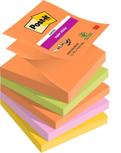Post-it Super Sticky Z-Notes Boost Color Collection, 5 Blöcke, 90 Blatt pro Block, 76 mm x 76 mm, Orange, Grün, Rosa, Gelb – extra Haftnotizen für Notizen, To-Do-Listen und Erinnerungen, Mittel von Post-it