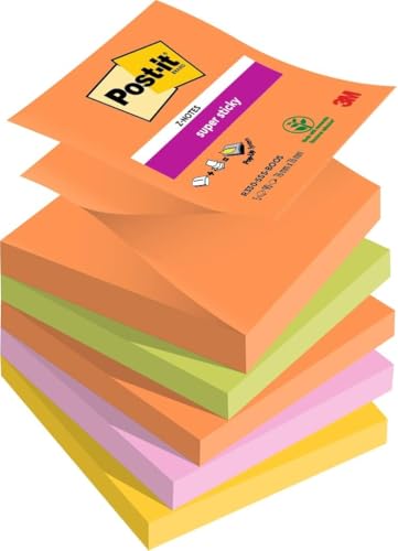 Post-it Super Sticky Z-Notes Boost Color Collection, 5 Blöcke, 90 Blatt pro Block, 76 mm x 76 mm, Orange, Grün, Rosa, Gelb – extra Haftnotizen für Notizen, To-Do-Listen und Erinnerungen, Mittel von Post-it