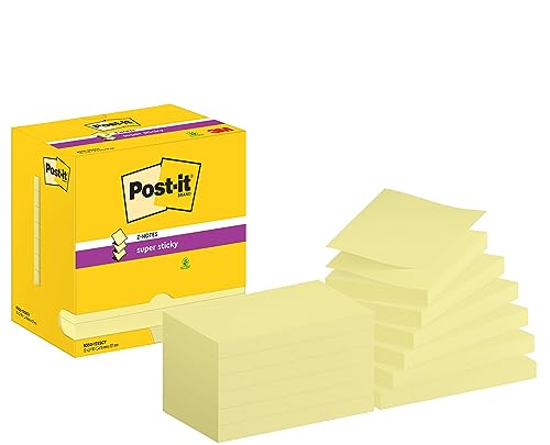 Post-it Super Sticky Z-Notes Gelb, Vorteilspackung mit 8 Blöcken + 4 Gratisblöcke, 90 Blatt pro Block, 76 mm x 76 mm - Für Notizen, To-Do-Listen & Erinnerungen von Post-it